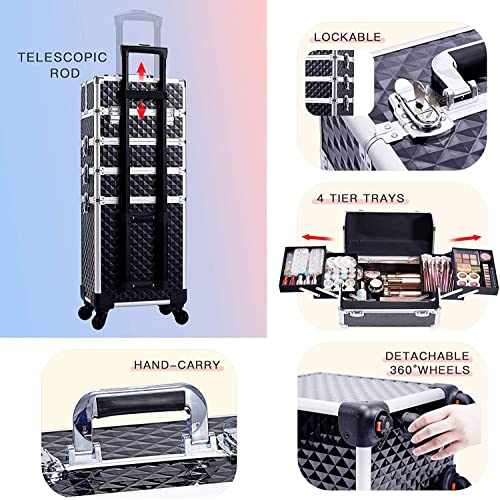 Image of SHAMAX Professional Rolling Makeup Case, Cosmetic Organizer Trolley, Manicure Storage Vanity Locks- Trolley for Hairdressers, Salons, Beauty Lovers - 360- Degree Universal Wheels (BS4 /Trolley)