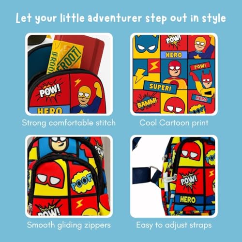 Image of Cots and Cuddles 5pc Superhero Print Colourful Cross body Bags for Boys and Girls Kids School, Picnic, Return Gifts, Office