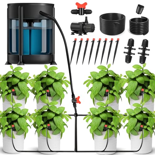 Bewässerungssystem, Automatische Bewässerung mit 25-Watt Wasserpumpe & 50-Liter Eimer, Niedrigwassersensor Bewässerungssystem für Garten Balkon Zimmerpflanzen Tröpfchenbewässerung