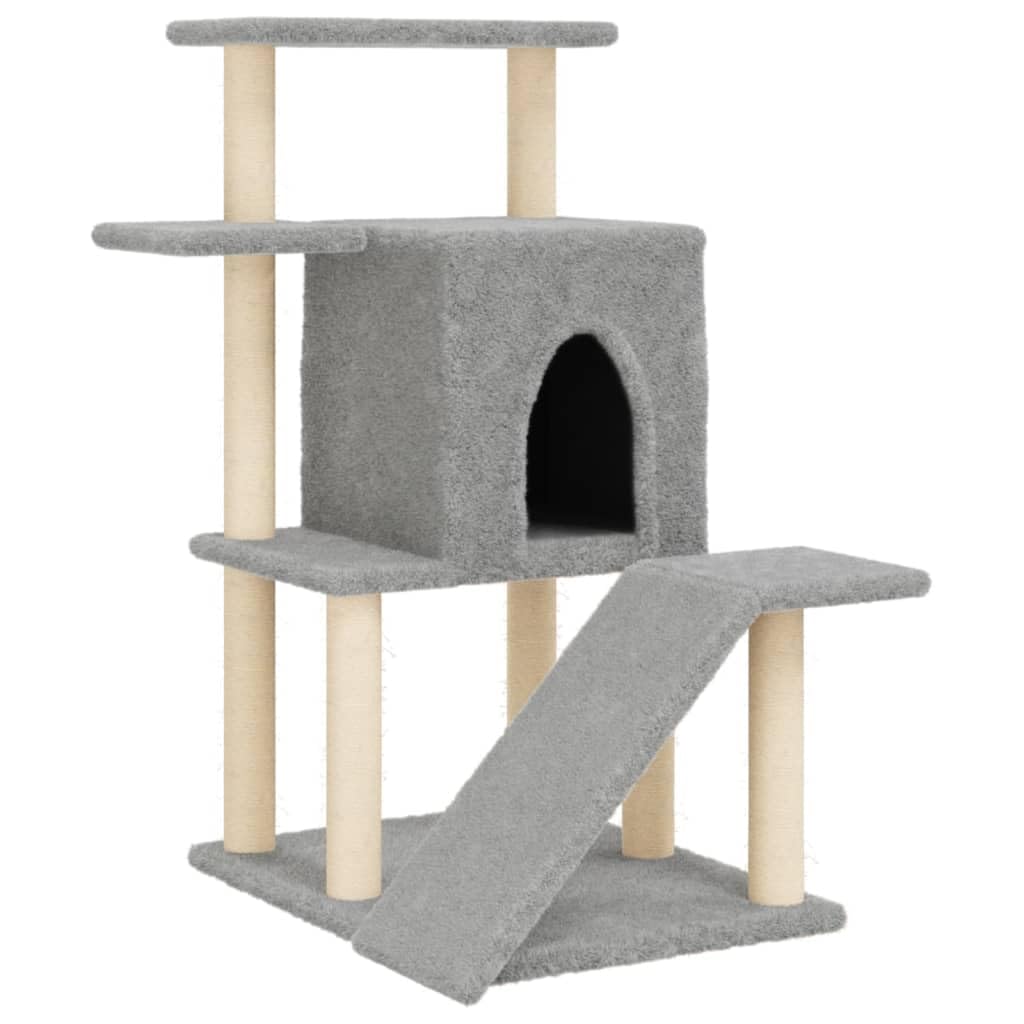 Homgoday Tiragraffi per gatti con tiragraffi in sisal, grigio chiaro, 97 cm, torre tiragraffi multilivello con scala e condomini, centro attività per gatti da interni, tipo 1