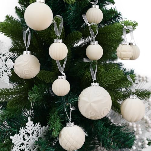 Velvet Christmas Ball Ornaments - 46pcs Flocked Christmas Tree Decorations Set Assorted Shatterproof Hanging Ornaments with Loop for Xmas Holiday Home Decor, 3 Sizes (Cream) - image 5