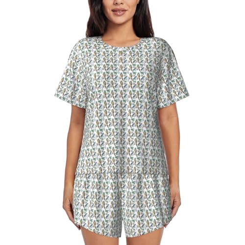 Pyjama à manches courtes pour femme motif oiseaux exotiques léger