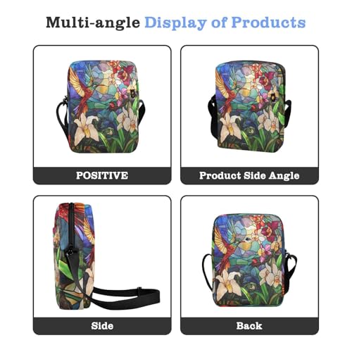 Stained Glass Beautiful Birds Colorful Orchids Flowers crossbody messenger bag shoulder bags Womens Casual Purses Adjustable Strap for Shopping business4