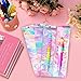 FUNFERY 100 Pack Holographic Bags Clear Window Resealable Bags for Candy Party Favor, Mylar Zipper Bag Stripping Foil Pouch Packaging Bag for Pen,Jewelry,Brushes Small Business Supplies(2.7x9in)