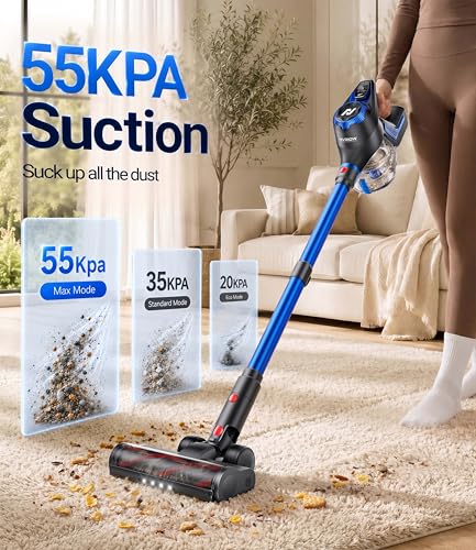 Image of Cordless Vacuum Cleaner, 55Kpa Vacuum Cleaners for Home, Max 80mins Runtime Stick Vacuum with LED Display&1.5L Dust Cup, Rechargeable Lightweight Handheld Vacuum for Carpet /Hardwood Floor /Pet Hair /Car
