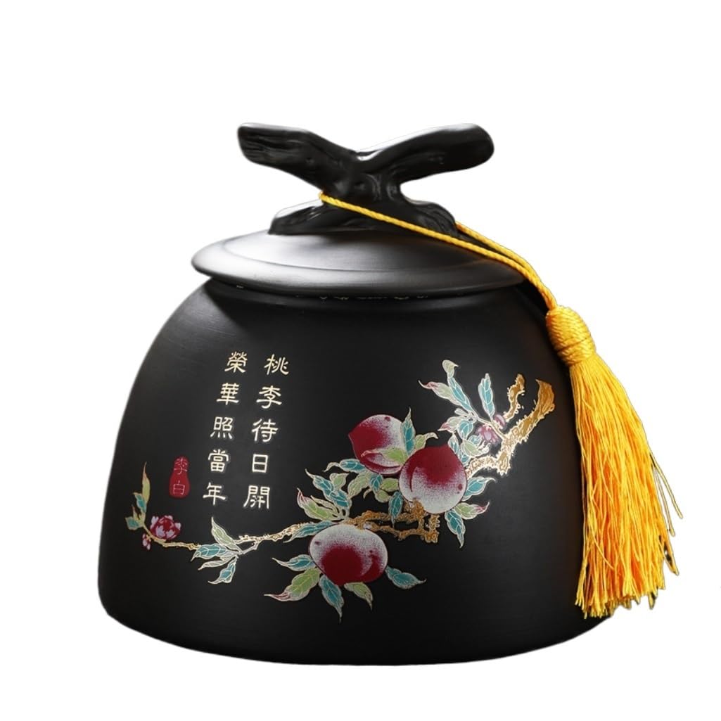 Caja de té Tarro de Almacenamiento de té de cerámica, Olla de Comida de la Cocina en el hogar, gres retro sellado chino caja de té(C)
