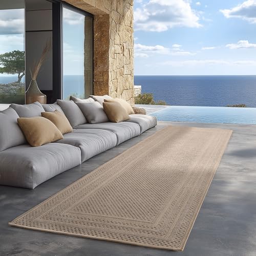 Carpettex Outdoor Teppich wetterfest Beige 80x250 cm Läufer, UV-beständig, ideal für Küche, Balkon, Terrasse auch Wohnzimmer und Esszimmer, Einfarbiges Design mit Bordüre, Pflegeleicht Carpettex Outdoor Teppich wetterfest Beige 80x250 cm Läufer, UV-beständig, ideal für Küche, Balkon, Terrasse auch Wohnzimmer und Esszimmer, Einfarbiges Design mit Bordüre, Pflegeleicht