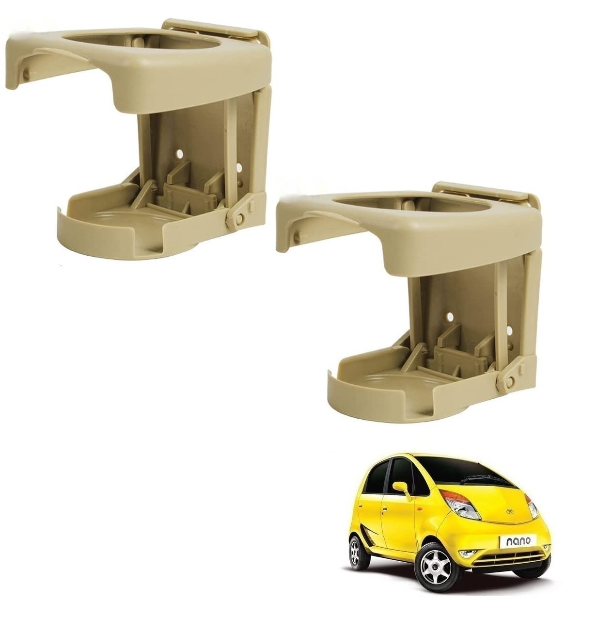 Kozdiko Car Beige Foldable Drink Holder, Cup, Glass, Can and Bottle Holder (Pack of 2) for Tata Nano