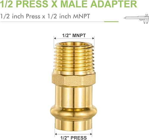 Miniatura 2 de ORIANSE Paquete de 10 accesorios Propress de latón Propress de 12 pulgada ProPress x 12 pulgada MNPT adaptador macho ProPress de cobre a tubo NPT