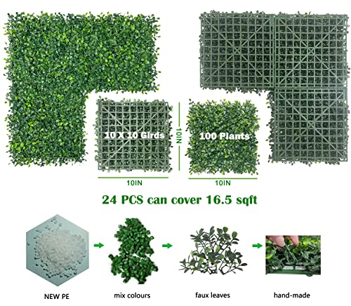 Image of Bybeton 24pk 10 inchx10 inch Fake Boxwood Greenery Backdrop Privacy Fence Screen