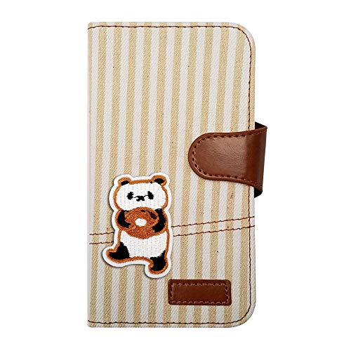 【moimoikka】 iPhone 17 アイフォン17 対応 ケース 手帳型 パンダ 動物 キャラクター かわいい ぱんだ アニマル ヒッコリー(ベージュ) ワッペン 刺繍 生地 布 ファブリック カード収納 フリップ カバー スマートフォン もいもい