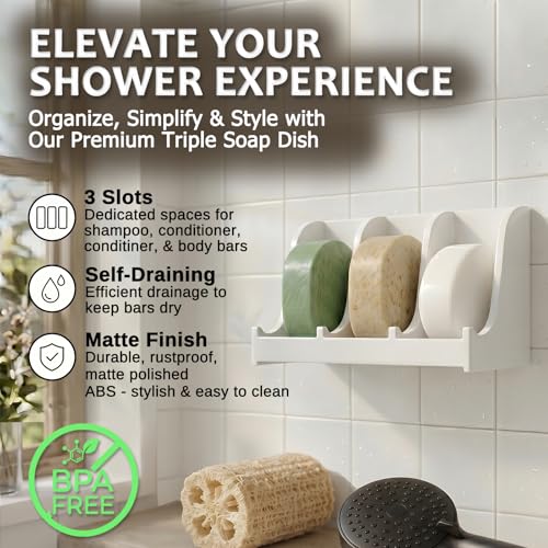 Image of Soap Holder for Shower Wall, 3-Compartment Soap Dish [Patent Pending]