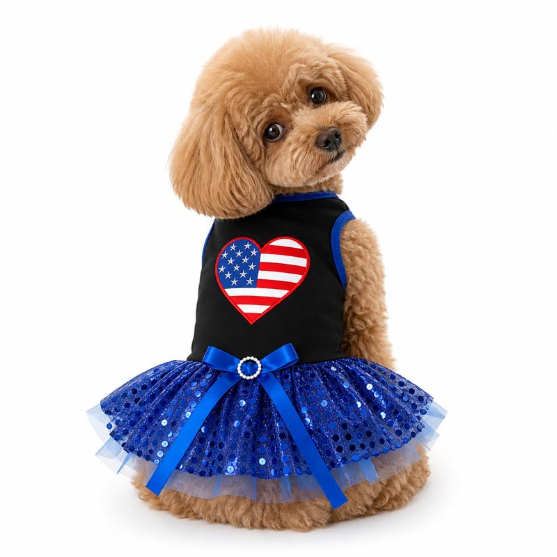 Robe pour chien USA Heart noire et bleue à paillettes taille XL pour grand canidé