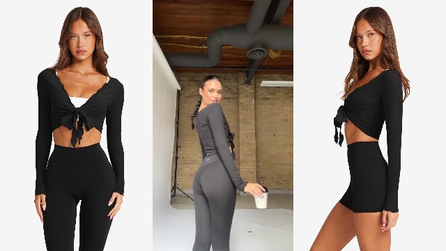 LASLULU Womens Tie Front Pilates Wrap Top Long Sleeve Workout Tops