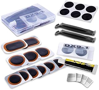 Maifede Bike Inner Tire Patch Repair Kit - with 11 PCS Vulcanizing Patches, 6 PCS Pre Glued Patchs, Portable Storage Box, Metal Rasp and Lever - Also for Motorcycle, BMX and Inflatable Rubber.