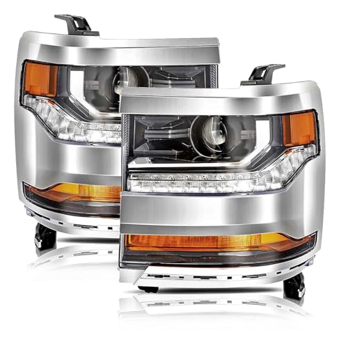 HID Headlight Assembly Compatible with 2016-2018 Chevy Silverado 1500/2019 Silverado 1500 LD HID/Xenon Headlamp with LED DRL OE Style Chrome Bezel Replacement Driver Passenger Side GM2502445 GM2503445