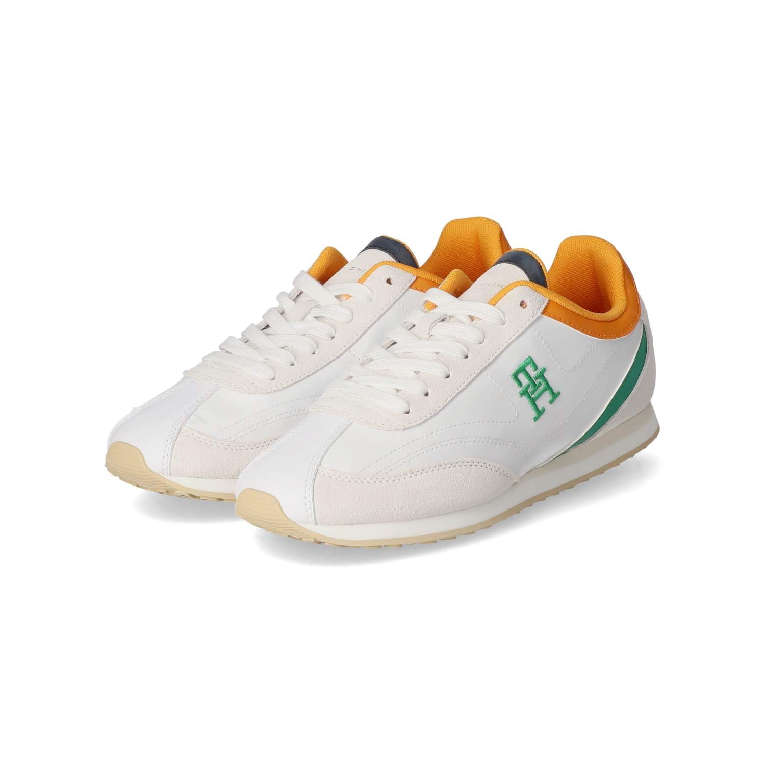 Tommy Hilfiger Zapatillas bajas para mujer, mezcla de piel, color blanco