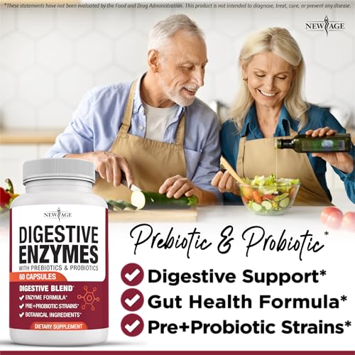 Image of NEW AGE Digestive Enzymes for Gut Health - Probiotic Multi Enzymes with Prebiotics and Probiotics with Lipase for Women and Men for Digestive Health, Daily Enzymes for Digestion - 120 Count