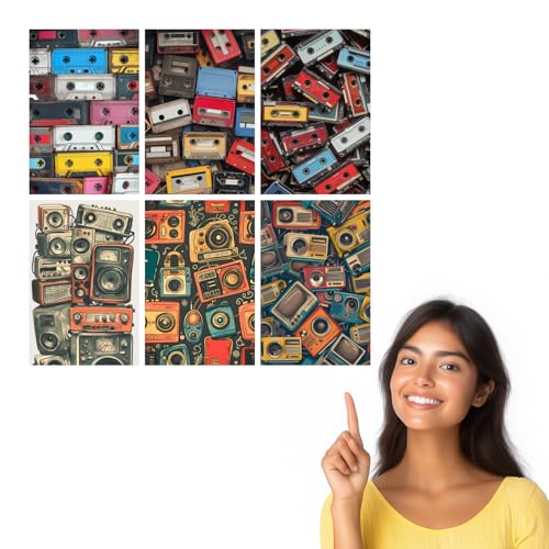 Image of SiddArtify Retro Cassette Tapes and Boomboxes Art Print Set - 300GSM Board - 8x12 Inch - Pack of 6 Wall Room Decoration art Poster Prints