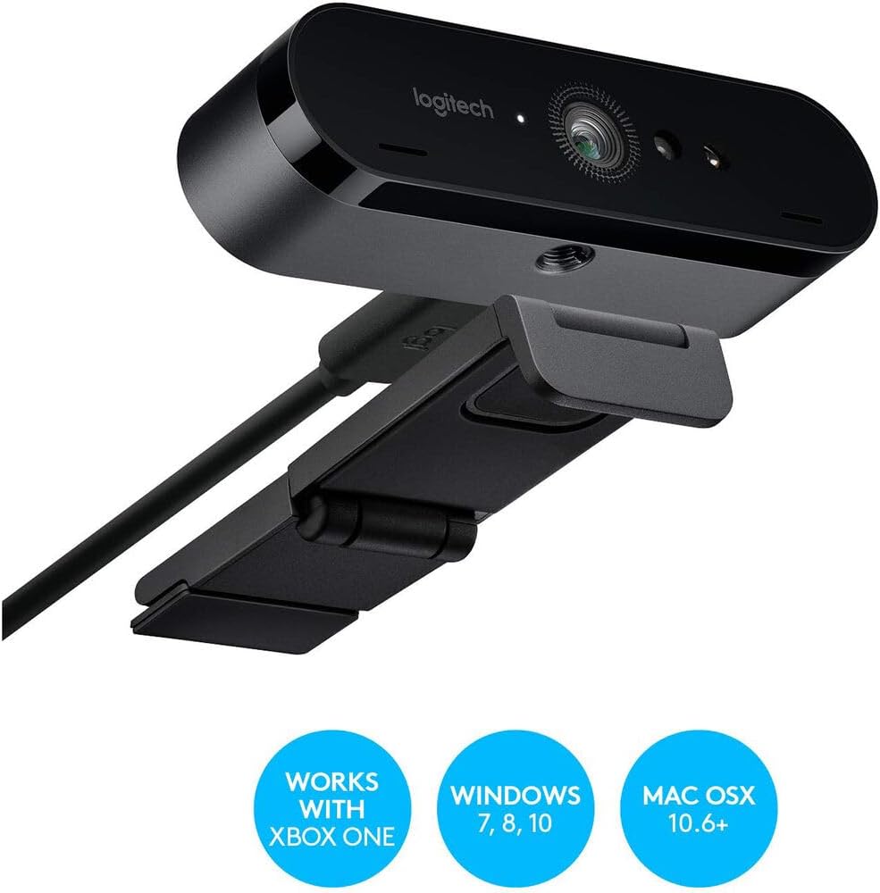 Logitech Brio 4K Webcam + AOM Bundle, Video Calling, Noise Cancelling Microphone, Automatic HD, Microsoft Teams, Zoom, Google Voice, Google Meet, PC/Mac/Notebook/MacBook - Graphite (Renewed)