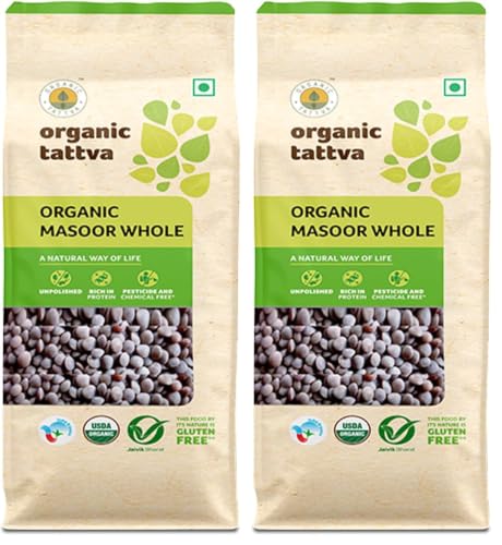Image of Organic Tattva Masoor Dal 500gms | Organic Black Masoor Dal Whole /Sabut | Unpolished Rich in Protein & Fiber | Gluten Free | Healthy Pulses for Everyday Cooking (Pack of 2)