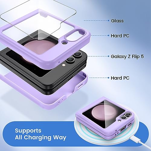 Image of Ruky for Samsung Galaxy Z Flip 5 Slim Case with Screen Protector, Purple | Hard PC Shockproof Protective Cover, Support Wireless Charging Girls Women Full Body Covers for Samsung Z Flip 5, Purple