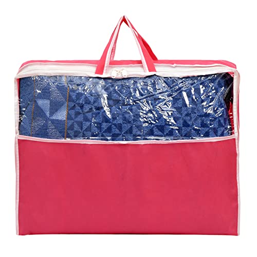 Image of Heart Home Multiuses Non-Woven Clothes Storage Bag /Wardrobe Organizer /Saree Cover With Top Tranasparent Window (Pink)