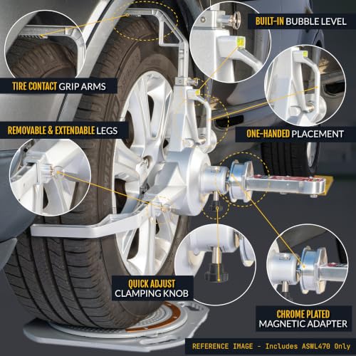 Image of Wheel Alignment Tire Clamp, 18.5 inch-43.3 inch Tire OD Range, Magnetic Adapter Plate for Camber & Caster Gauges, Wheel Alignment at Home