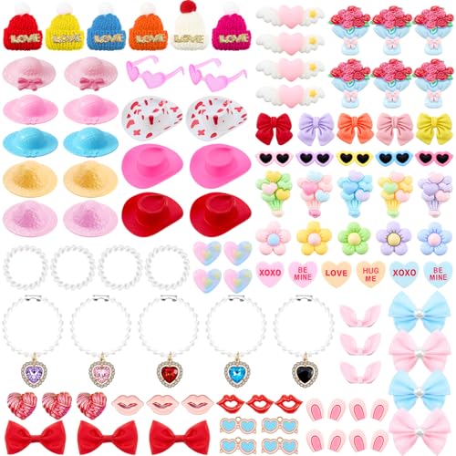 Poen 100 Pcs Valentine Rubber Duck Accessories Decorations for Cowgirl Hats Glasses Earphones So on Necklaces Swimming Ring Crowns Bibs DIY Accessories Gifts for Valentine Rubber Duck