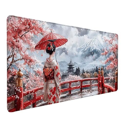 Sous main bureau gamer Mont Fuji rouge grand tapis de souris de 80x30 cm