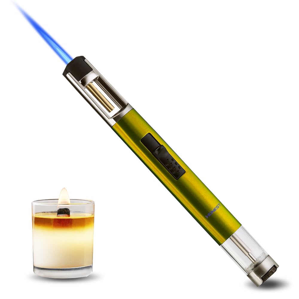 HONEST Elegant Torch Lighters Butane Slim Lighter Refillable Single Jet Flame for Candle Grill BBQ (Gold)