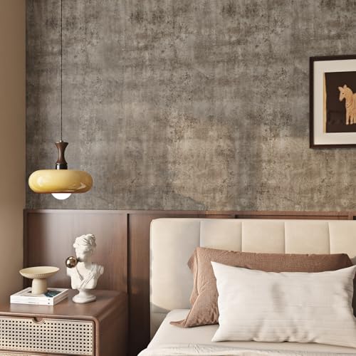 Livelynine Papier Peint Autocollant Mural Chambre Salle de Bain Effet Béton 40CMx5M Papier Peint Adhésif Mural Salon Marron Lavable Revêtement Plan de...