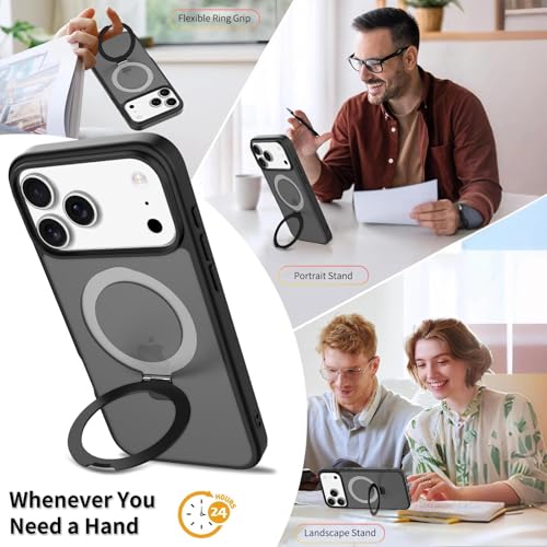 Image of Magnetic for iPhone 17 Pro Max Case, 6.9 inch, Compatible with MagSafe, Rugged Kickstand, Not-Yellowing Military-Grade Protection, Matte Black