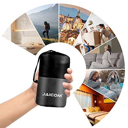 JAICOM Hüttenschlafsack, Ultraleichter Seideschlafsack für Reise, 2in1 Hüttenschlafsack, Bequemer und Weicher Schlafsack kleines Packmaß aus Mikrofaser, Ideal für Rucksackreise, Hotels