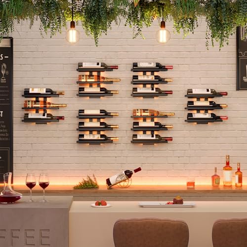 Image of Hoctieon 3 Tier Wall Mount Wine Rack, Wall Racks for Wine Bottles Display and Storage, Hanging Bottle Organizer for Living Room, Dining Room, Wine Cellar, Bar, Black