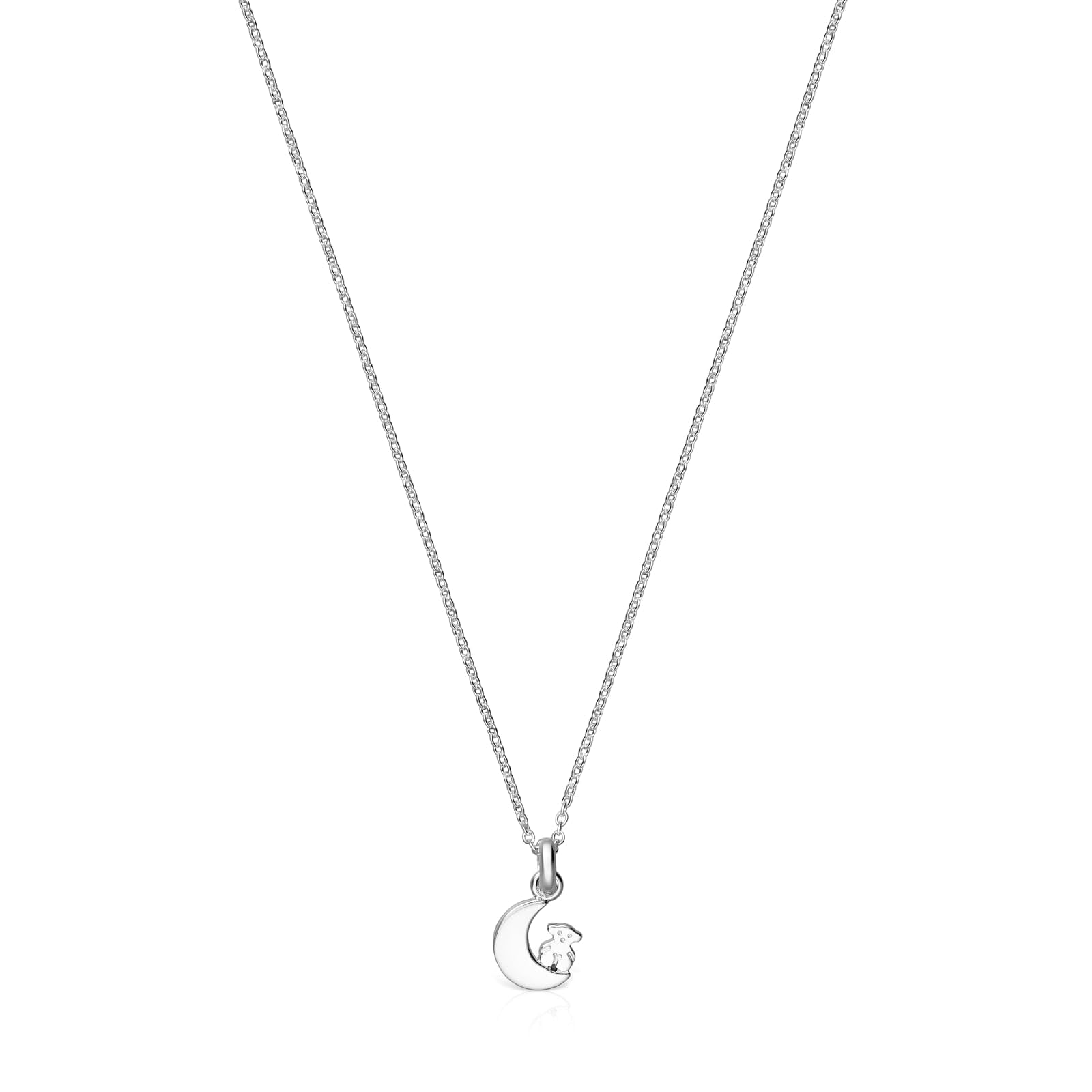 TOUS Collar de Plata de Primera Ley para Mujer con Colgante de Luna de 12 mm, 45 cm de Largo, Delicado y Elegante, Colección Nocturne