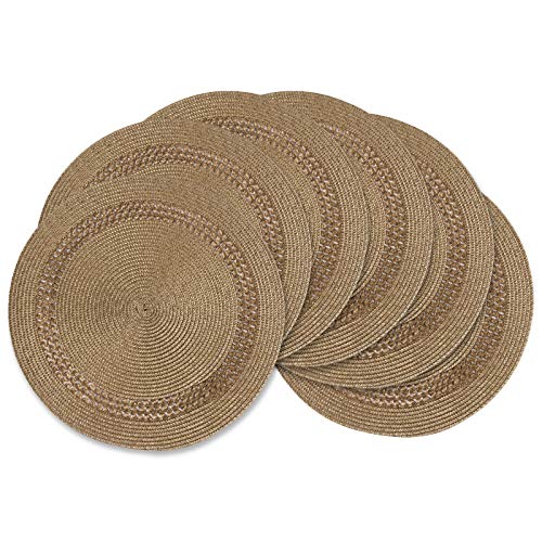 Photo 1 of AHHFSMEI Round Braided Placemats 15 Inch Round Table Mats for Dining Tables Polypropylene Woven Heat Resistant Place mats Set of 6 (Brown)