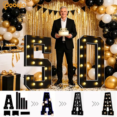 Image of Pooqla 3FT Marquee Light Up Numbers 5 for 5th 50th Birthday Decorations | Black LED Marquee Numbers Party Backdrop, 3 Feet Large Mosaic Numbers 5th 25th 50th Anniversary Birthday Gift for Boys Men