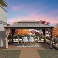 Yardsight 12 x 16 Hardtop Gazebo, Aluminum Wood-Looking Frame Galvanized Steel Double Roof Heavy Duty Permanent Pavilion with Mosquito Netting and Privacy Curtain for Patio, Garden, Lawn.