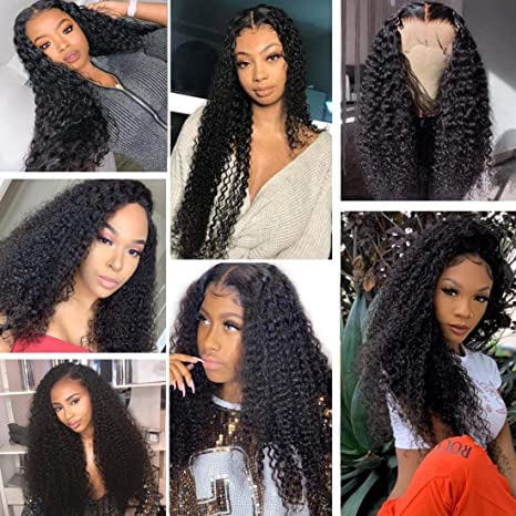 AiPliantfis Curly Wave Human Hair Wig 13x6 Lace Front Glueless Human Hair with Natural Hairline Free Part Bleached Knot Brazilian Remy Hair 18 Zoll - Afbeelding 5