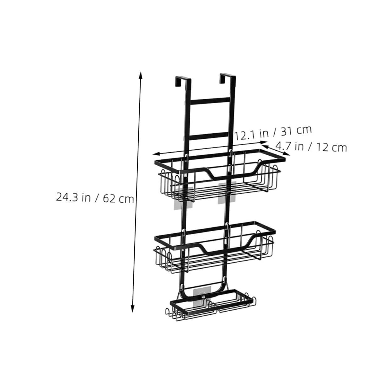 Portaoggetti Doccia 3 Livelli in Ferro Nero per Bagno e Cucina | Design a Rete, Uso Multiplo, Struttura da Appendere Oltre Porta senza Forare
