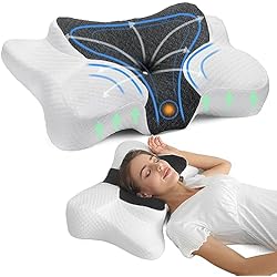 Huntermax Almohada de Espuma con Memoria de Contorno Cervical para el Dolor de Cuello, Almohada Ortopedica para Soporte de Cuello, Almohadas Ergonómico para Dormir de Lado y Boca Arriba