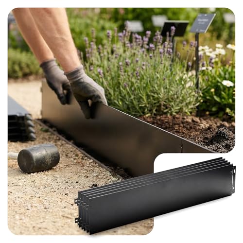 VOUNOT® Bordura per Aiuola in Metallo 20M, Bordo Giardino Resistente e Flessibile per Prati, Aiuole e Vialetti, 100x18cm (Lunghezza x Altezza) Spessore 0,7mm, Set da 20 Pezzi, Nero