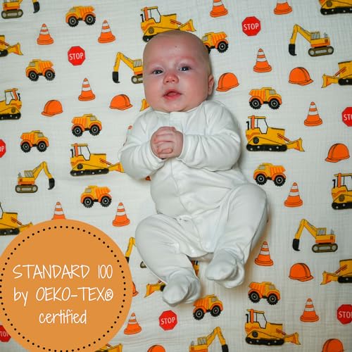 Image of LollyBanks Muslin Swaddle Blanket, 100% Muslin Cotton Baby Blankets for Boys, 47 X 47 Inches Newborn Receiving Blanket, Swaddles for Newborns Baby Boy, Registry (Fun Construction Theme Print)