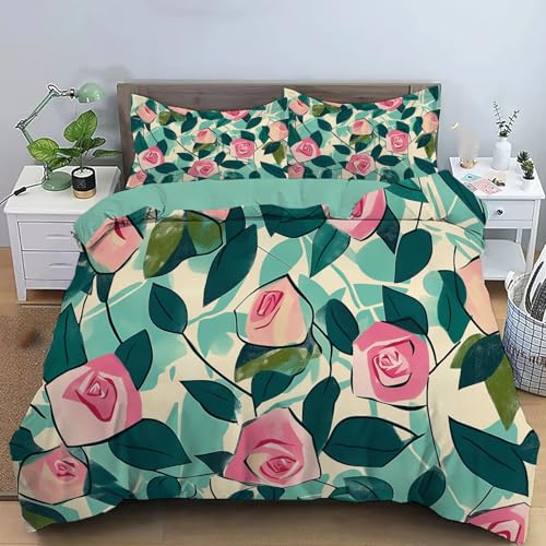 Housse de Couette 140x200 Motif Géométrique Rose et Vert avec 2 Taies - 2