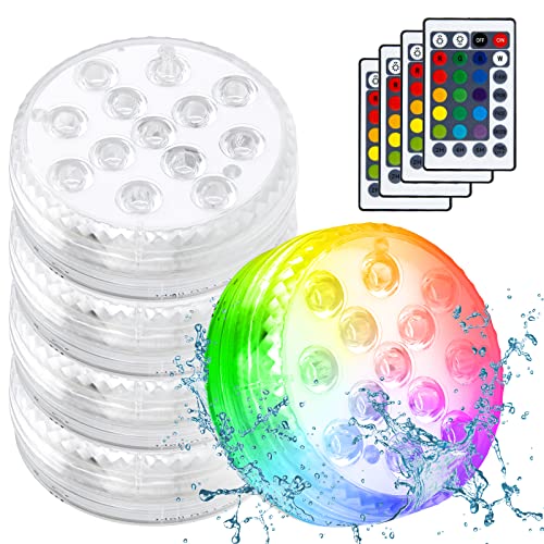 mizikuu Mini Unterwasser Licht, 4 Pcs Wasserdichte RGB Multi Mehrfarbige...