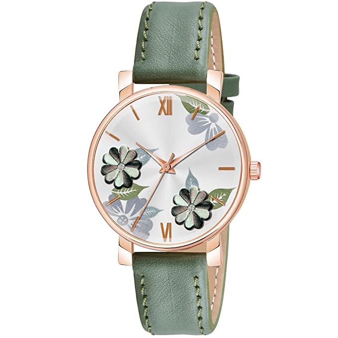 Endeavour Branded Analogue Stylish Flower Dial Leather Belt Watch for Women or Girls (Green) (B0B6W33T63) Amazon Price History, Amazon Price Tracker