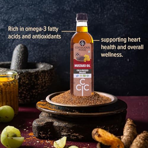 Image of Conscious Food Cold Pressed Black Mustard Oil | 1 Litre | Mustard Oil for Cooking | Good for heart health | Kachi Ghani