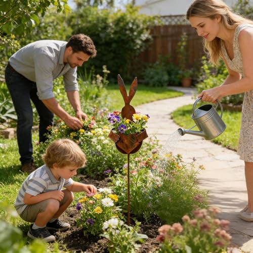Pot de fleurs lapin rustique pour embellir votre terrasse à Pâques - 4