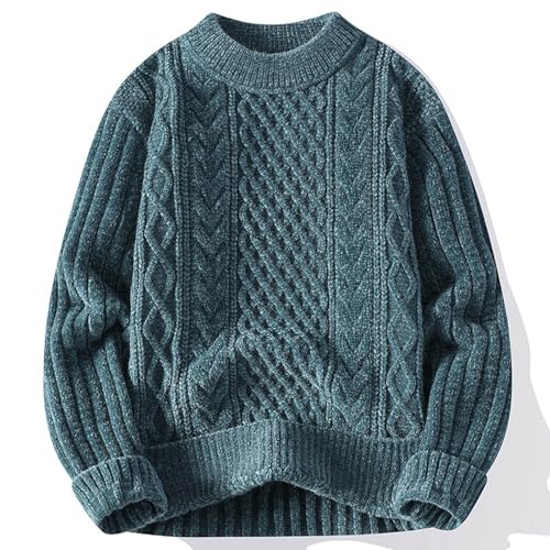 Crew Neck Sweater for Men Textured Ribbed Pullover Sweater Casual Warm Long Sleeve Basic Sweaters